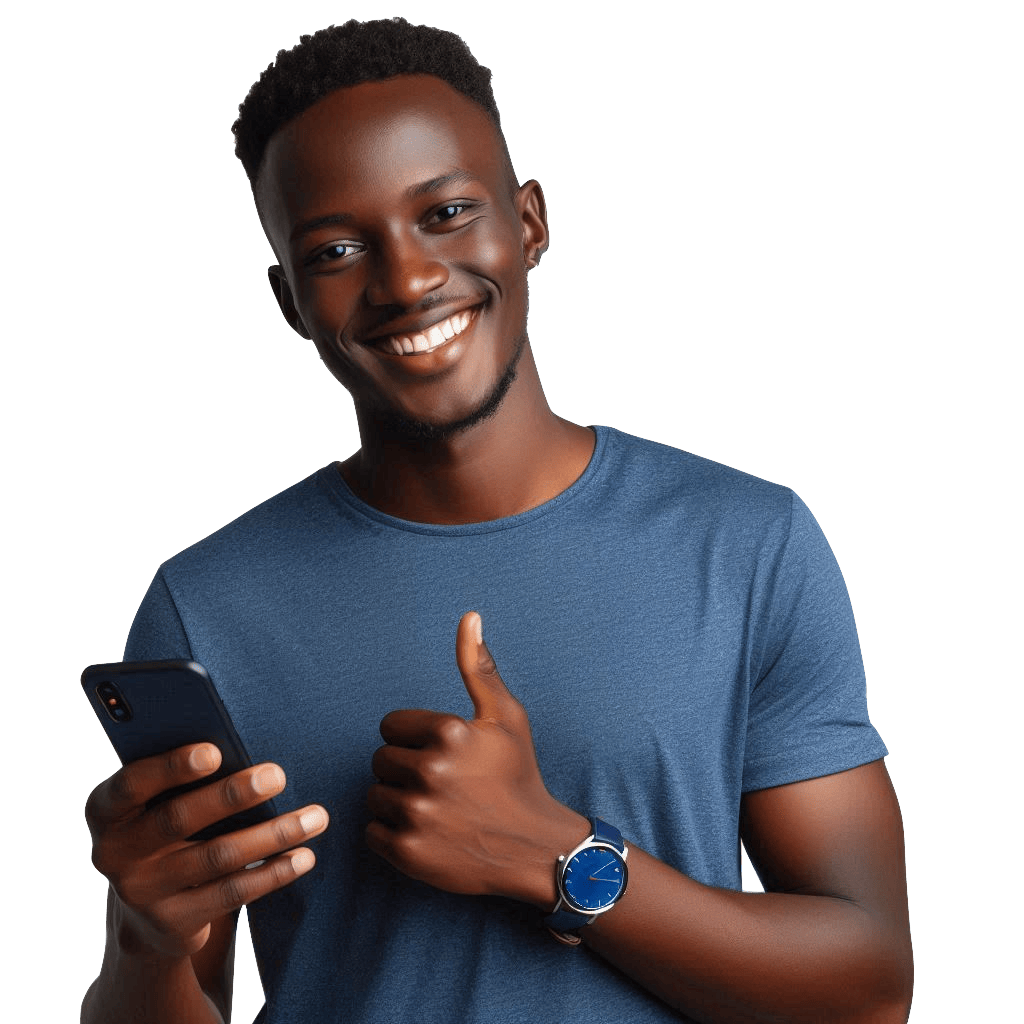 Man smiling with a smartphone.